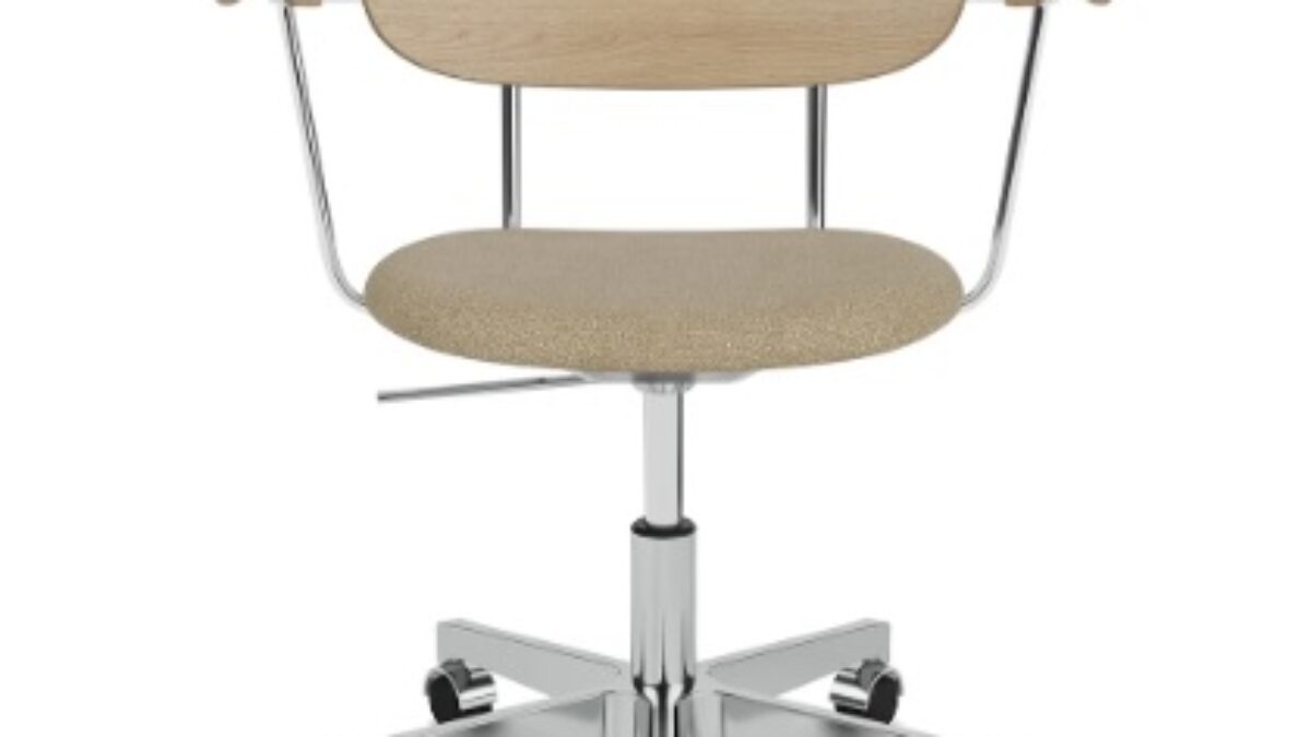 CO TASK CHAIR W/ARMREST, STAR BASE W/CASTERS, POLISHED ALUMINIUM, OAK SEAT AND BACK