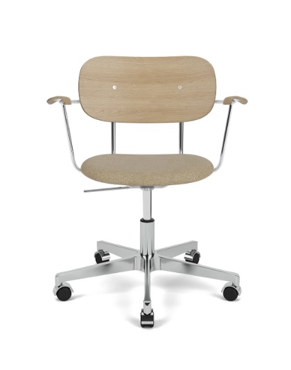 CO TASK CHAIR W/ARMREST, STAR BASE W/CASTERS, POLISHED ALUMINIUM, OAK SEAT AND BACK