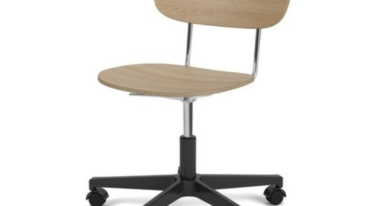 CO TASK CHAIR, STAR BASE W/CASTERS, POLISHED ALUMINIUM, OAK SEAT AND BACK