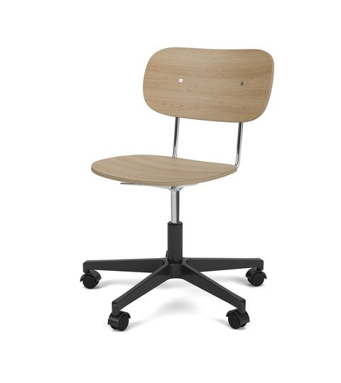 CO TASK CHAIR, STAR BASE W/CASTERS, POLISHED ALUMINIUM, OAK SEAT AND BACK