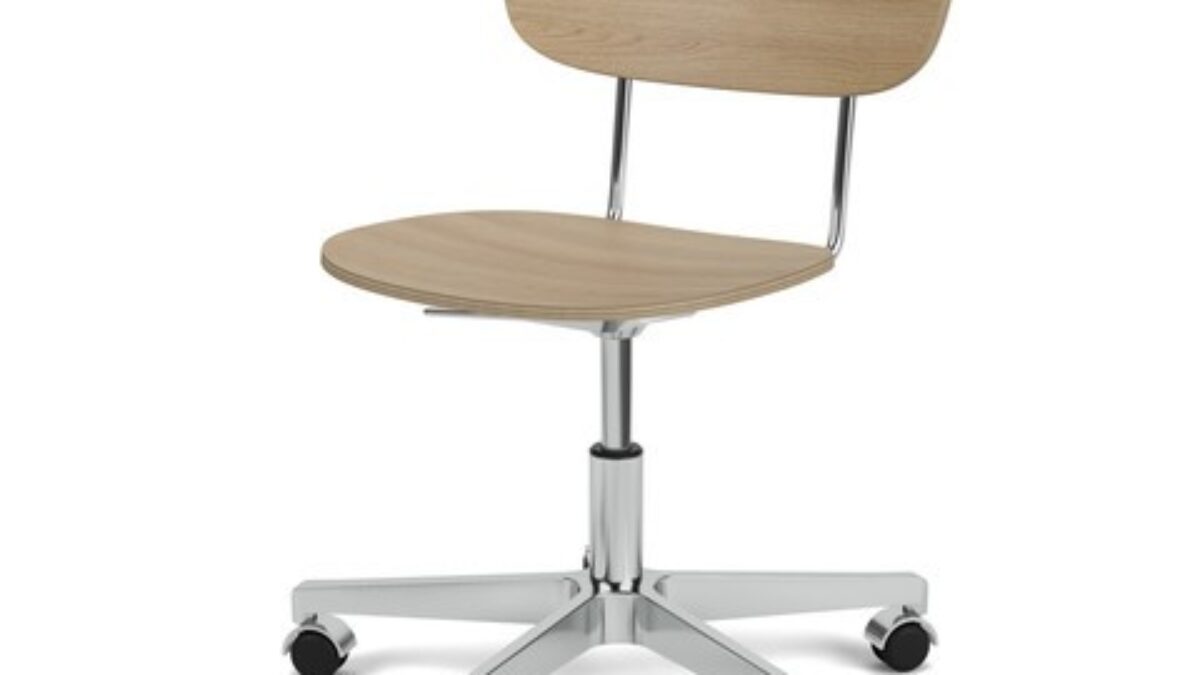 CO TASK CHAIR, STAR BASE W/CASTERS, POLISHED ALUMINIUM, OAK SEAT AND BACK