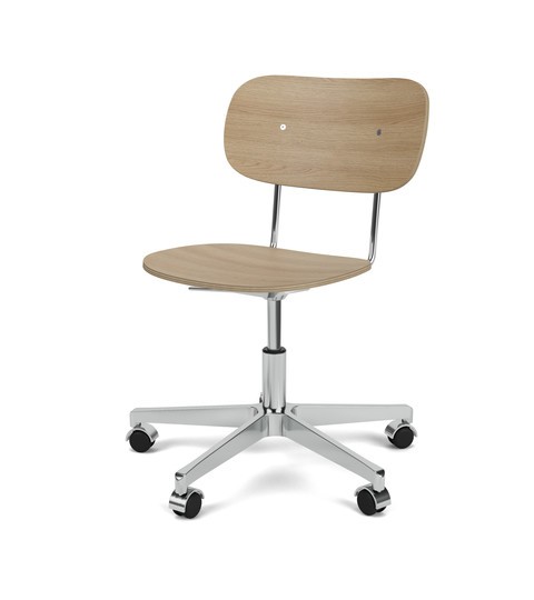 CO TASK CHAIR, STAR BASE W/CASTERS, POLISHED ALUMINIUM, OAK SEAT AND BACK
