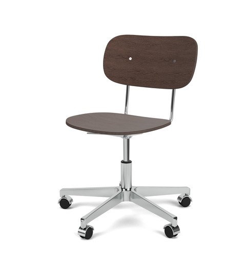 CO TASK CHAIR, STAR BASE W/CASTERS, POLISHED ALUMINIUM, OAK SEAT AND BACK