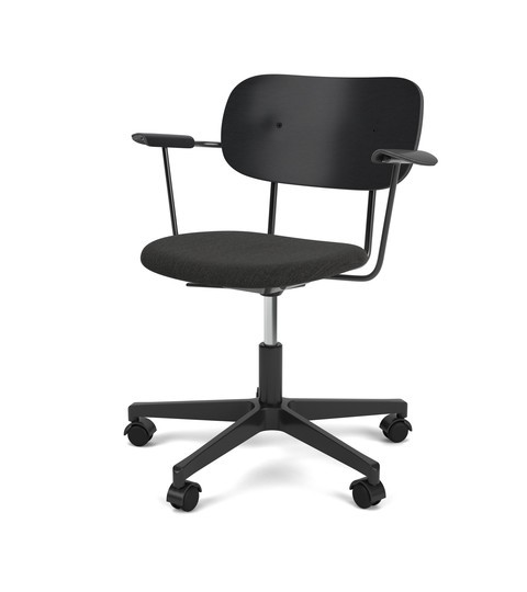 CO TASK CHAIR W/ARMREST, STAR BASE W/CASTERS, BLACK ALUMINIUM, UPHOLSTERED SEAT