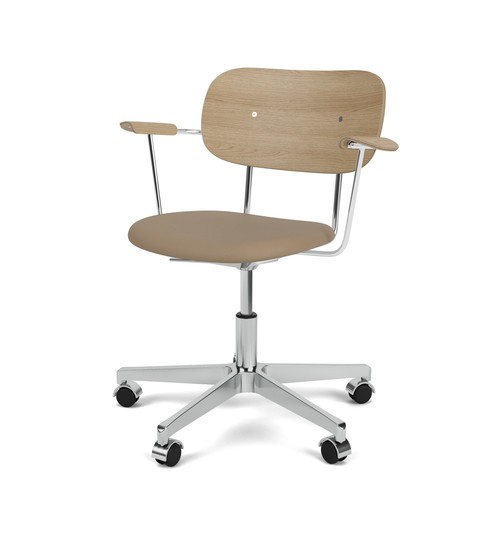 CO TASK CHAIR W/ARMREST, STAR BASE W/CASTERS, POLISHED ALUMINIUM, UPHOLSTERED SEAT