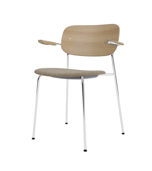 DINING CHAIR W/ARMREST UPHOLSTERED SEAT, OAK BACK