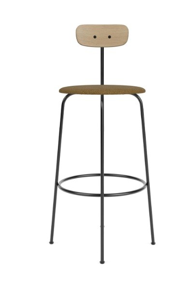 AFTEROOM BAR CHAIR, BLACK BASE, UPHOLSTERED SEAT, VENEER BACK