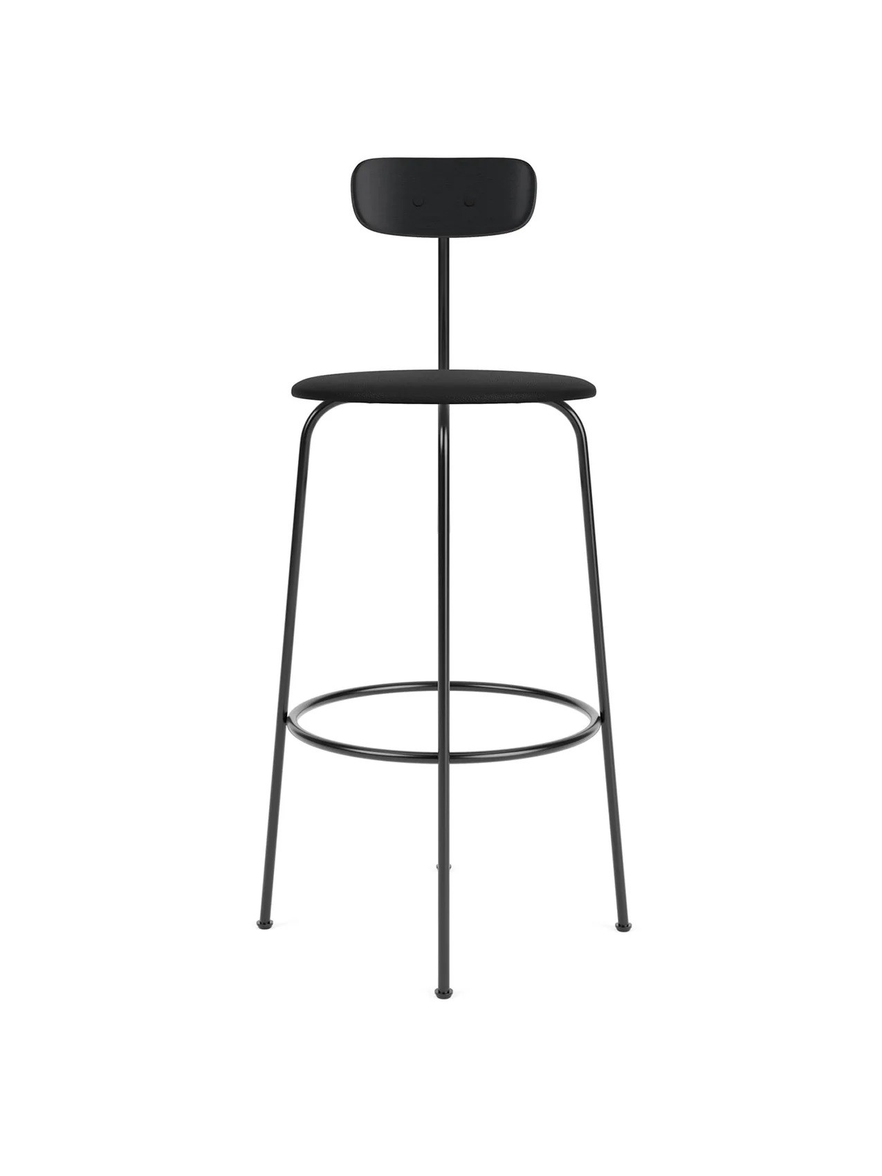 AFTEROOM BAR CHAIR, BLACK BASE, UPHOLSTERED SEAT, VENEER BACK